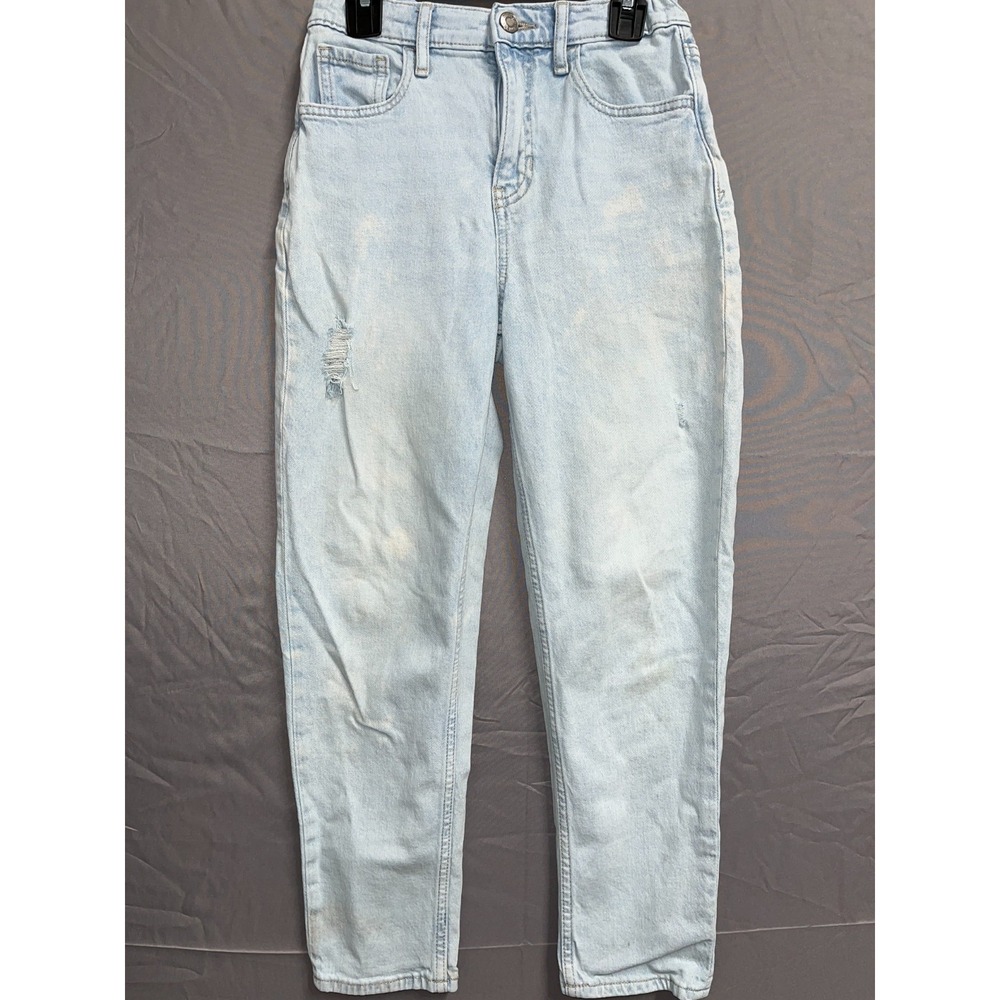 Gap Denim Mom Jeans Girls 12 Blue Light Wash Skinny Leg‎ Distressed Outdoor